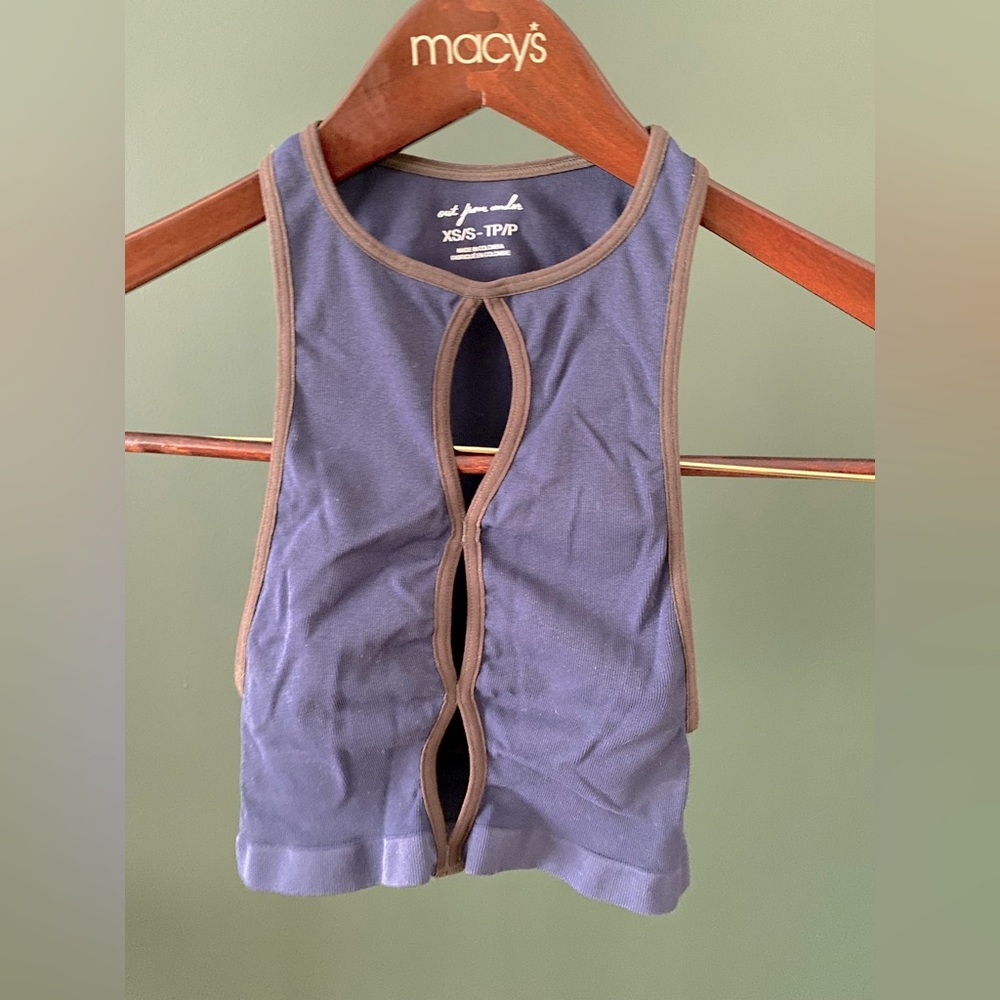 Blue and brown cutout crop top